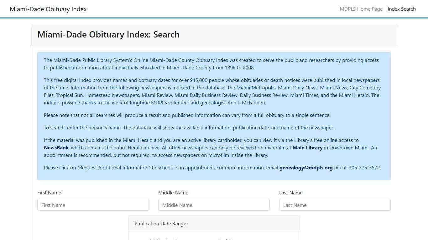 Miami-Dade Obituary Index